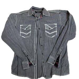 Buckle Black Shirt Mens Large Gray Long Sleeve Button Athletic Fit Western Snap